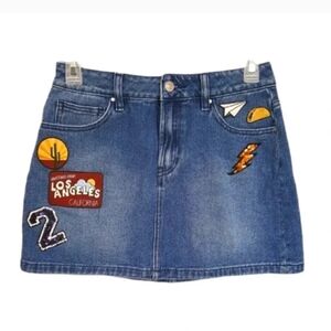 PacSun sequined Los Angeles jean patch skirt